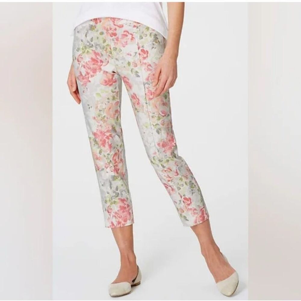 J. Jill Pants‎ Floral Watercolor Linen Blend Crop Skinny Fit Pants